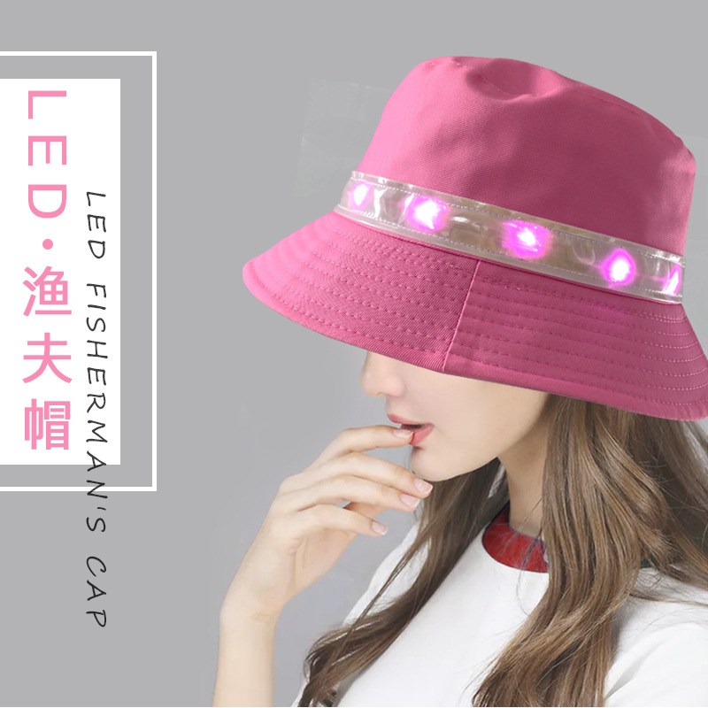 Glowing hat LED Luminous Bucket Hat Outdoor Flash Adult Hat Outdoor Fashion Sun Hat Night Glowing Cool Hat