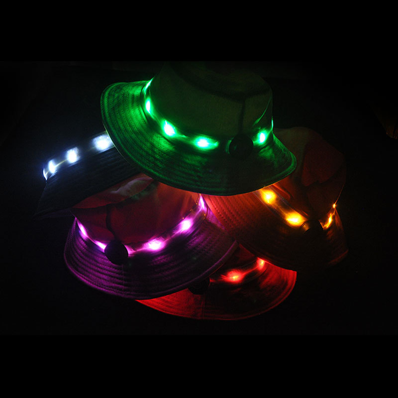 Glowing hat LED Luminous Bucket Hat Outdoor Flash Adult Hat Outdoor Fashion Sun Hat Night Glowing Cool Hat