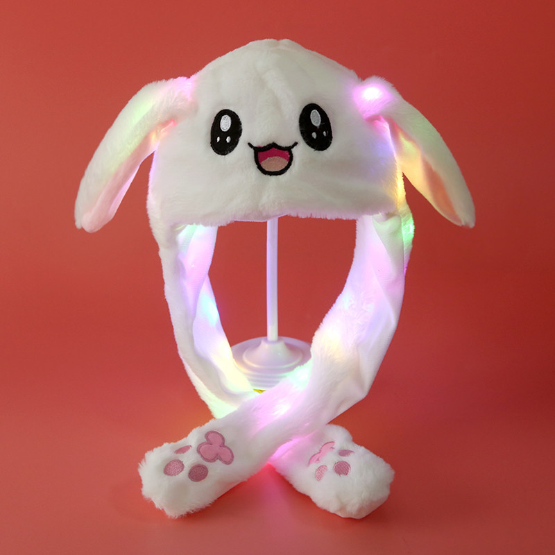 Glowing hat Douyin Same Rabbit Hat Parent-Child Plush Movable Ears Hat Cartoon Light-on Hat Long Ear Flashing Hat