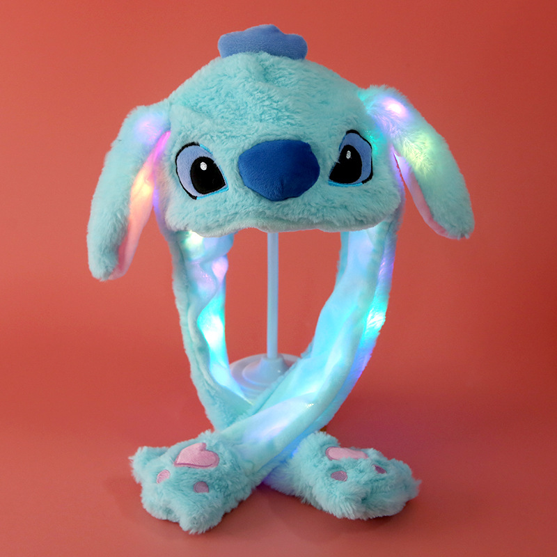 Glowing hat Douyin Same Rabbit Hat Parent-Child Plush Movable Ears Hat Cartoon Light-on Hat Long Ear Flashing Hat