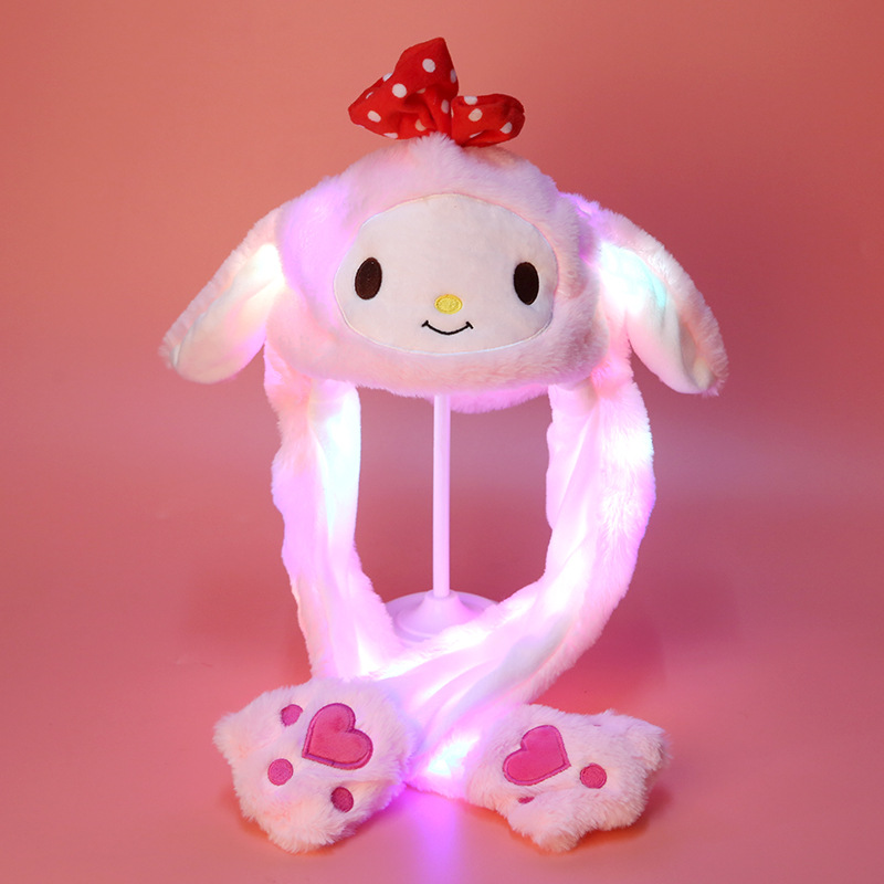 Glowing hat Douyin Same Rabbit Hat Parent-Child Plush Movable Ears Hat Cartoon Light-on Hat Long Ear Flashing Hat