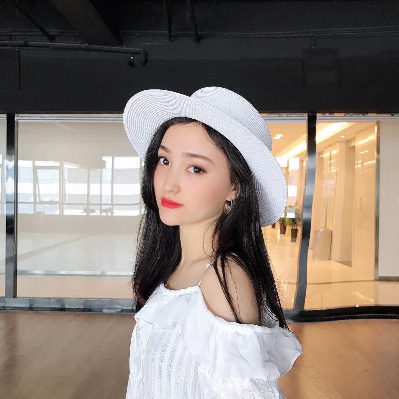 Glowing hat  Rhinestone Flat Straw Hat Summer Outdoor Sun-Proof Beach Hat Women&#039;s British Fashion All-Matching Straw Hat