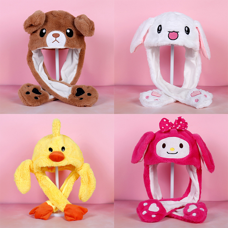 Glowing hat  Ears Rabbit Hat Luminous Colored Lights Autumn and Winter Plush Will Move Rabbit Ears Funny Airbag Cap
