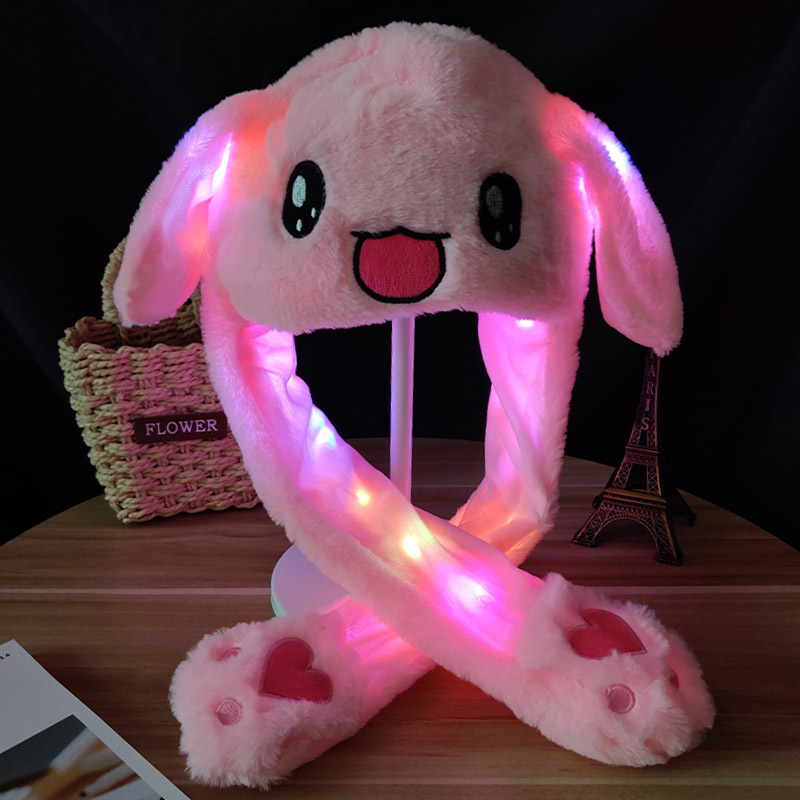 Glowing hat  Ears Rabbit Hat Luminous Colored Lights Autumn and Winter Plush Will Move Rabbit Ears Funny Airbag Cap