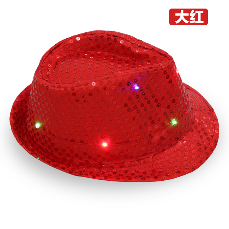Glowing hat In Stock Wholesale Luminous Fedora Hat Stage Props Flash Cowboy Hat Sequins Hat with Logo