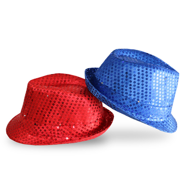 Glowing hat In Stock Wholesale Luminous Fedora Hat Stage Props Flash Cowboy Hat Sequins Hat with Logo