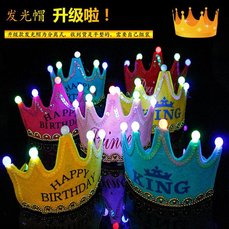  Hat Party Crown Head Net Red with Light Luminous Birthday Hair-Hoop Headband Cartoon Cap Factory Straight Glowing hat