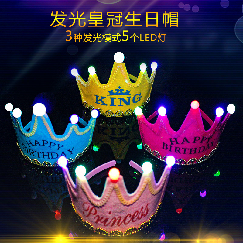 Hat Party Crown Head Net Red with Light Luminous Birthday Hair-Hoop Headband Cartoon Cap Factory Straight Glowing hat