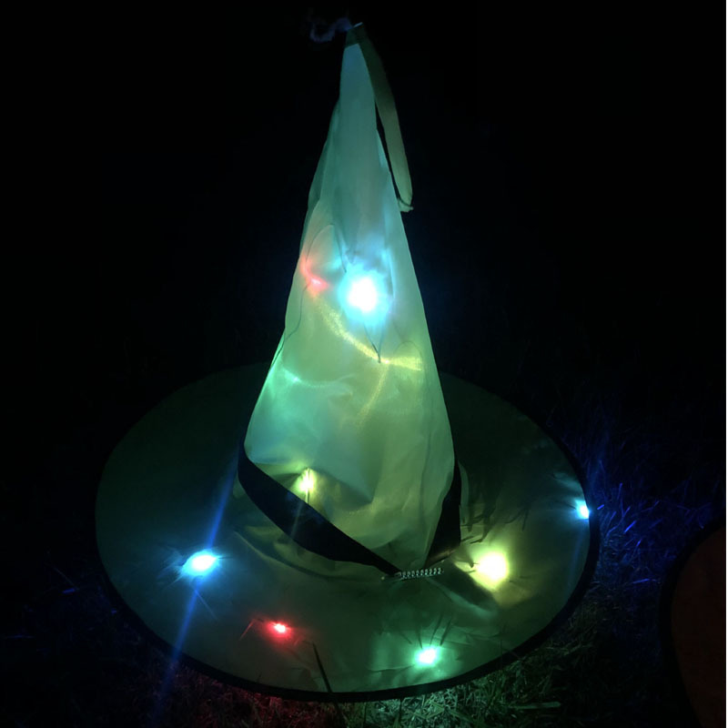 Halloween Oxford Cloth Witch Hat with Light Dance Party Decoration Supplies Led Glowing Witch Hat Wizard&#039;s Hat