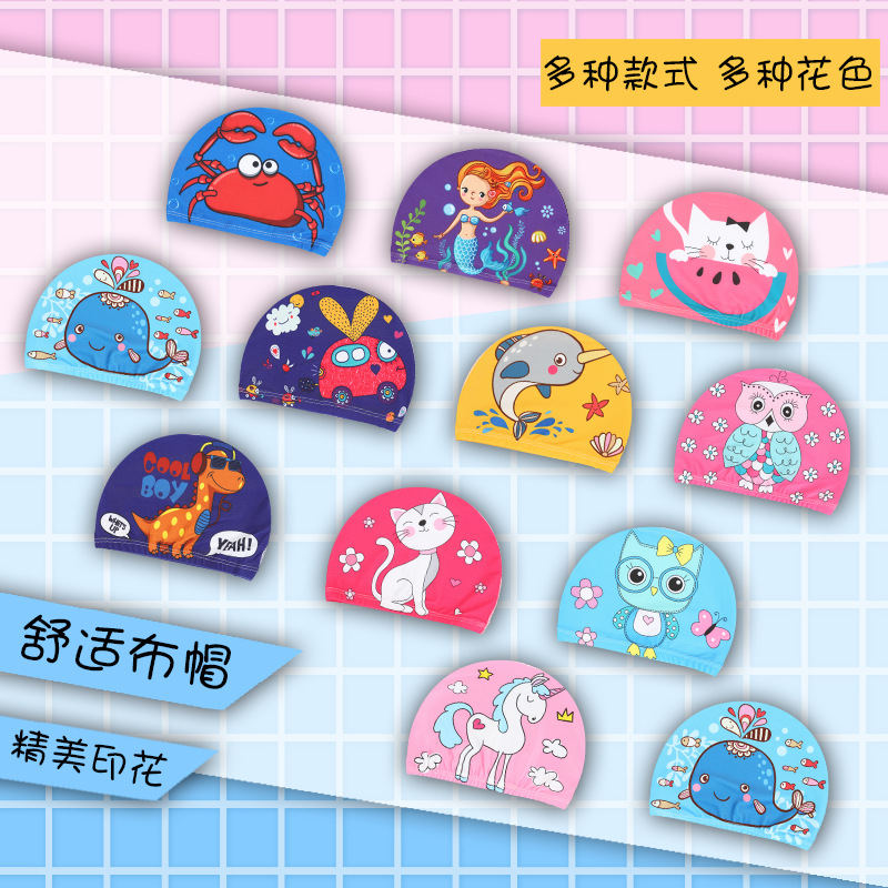 Children&#039;s Swimming Cap Cute Cartoon Boy Girls&#039; Universal Child Baby Children Comfort Printing Swimming Cloth Cap M6103