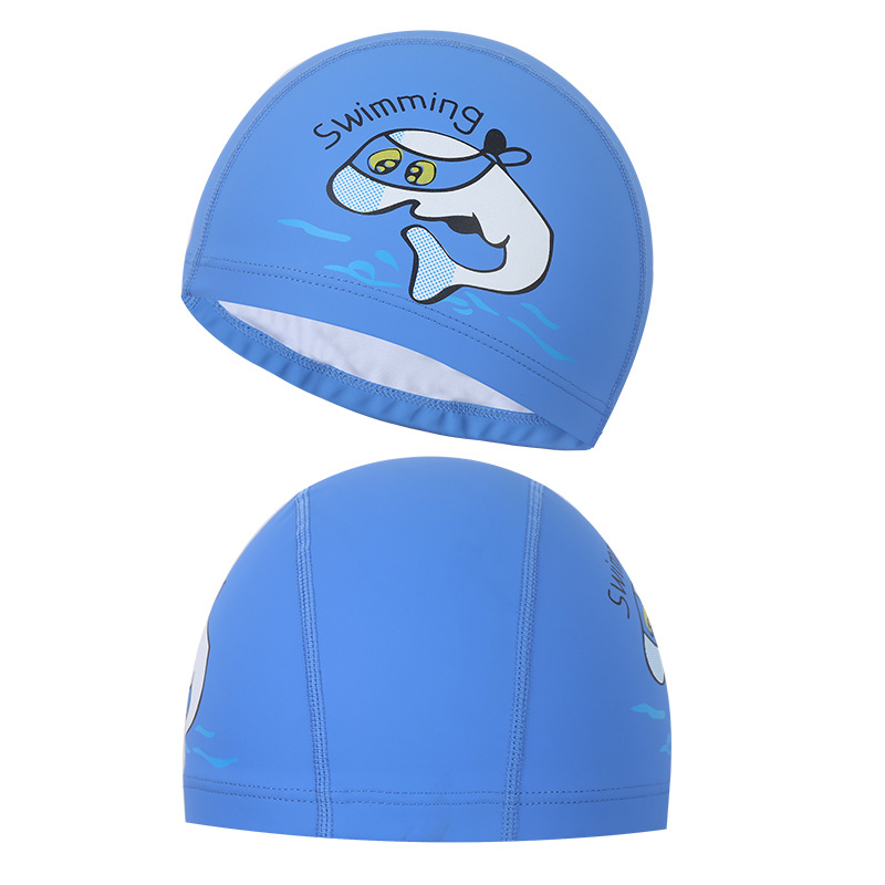 New Children&#039;s PU Coating Cartoon Swimming Cap Children&#039;s Swimming Cap Waterproof Ear Protection Pu Hat Dolphin Pattern