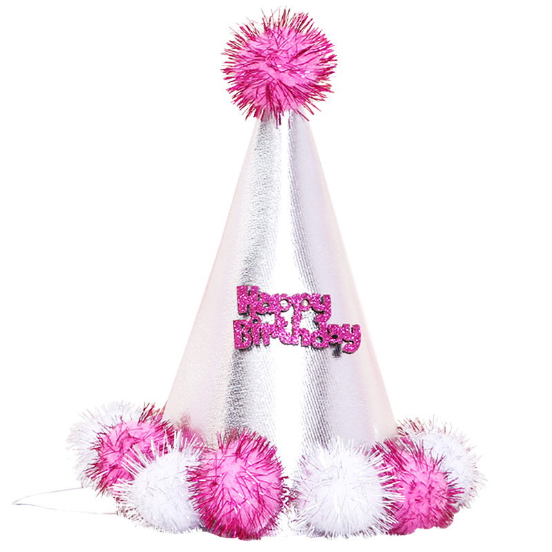 Children&#039;s Birthday Photo Props Gold Powder Birthday Hat Party Decorative Sequins Pentagram Pointed Hat Fluffy Ball Cap