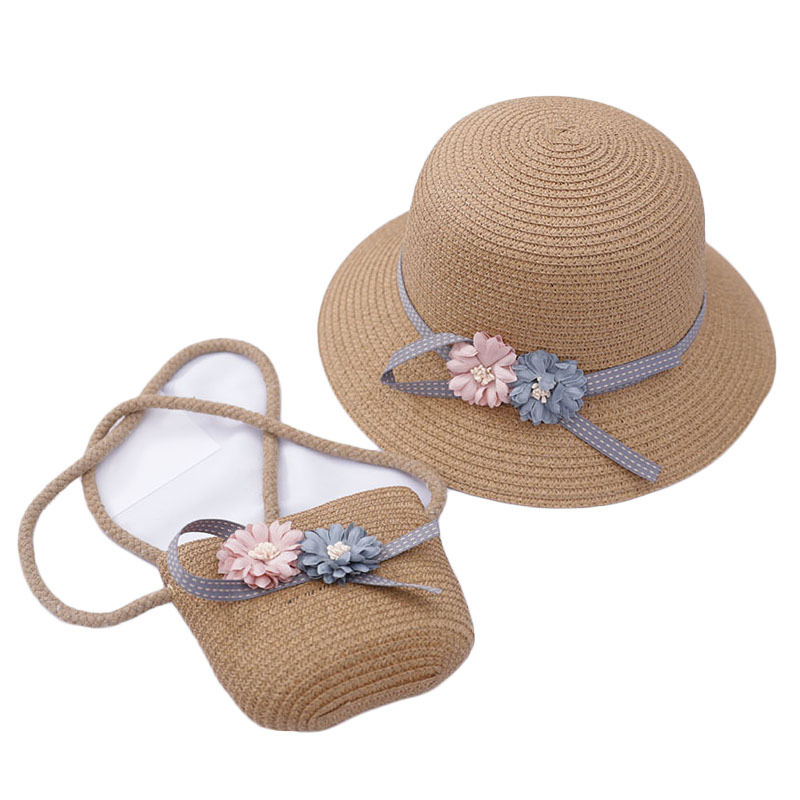 Children&#039;s Straw Hat Bags Two-Piece New Girls&#039; Sun Protection Korean Princess Beach Hat Summer Baby Fisherman Cool Hat