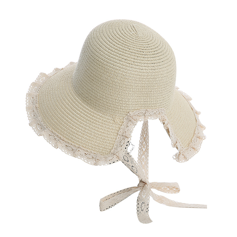 Summer Little Fresh Straw Hat Female Lace Windproof Dew Ponytail Paper Grass Sun Protection Sun Hat Lace Versatile Girl Straw Hat