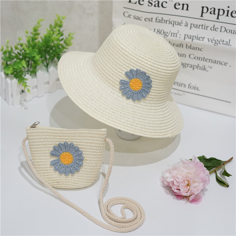 Summer Straw Hat New Parent-Child Sun Hat Sunscreen Large Brim Hat Children&#039;s Sun Fisherman Hat Basin Hat Bag Set