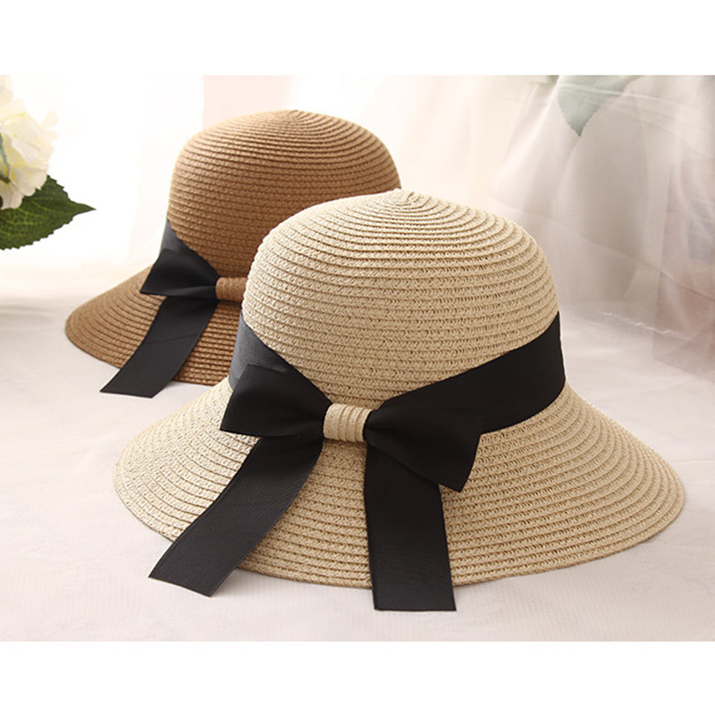 New Summer Foldable Big Brim Sun Hat Fisherman Hat Outdoor Sun Protection plus Size Bow Beach Straw Hat Sun Protection