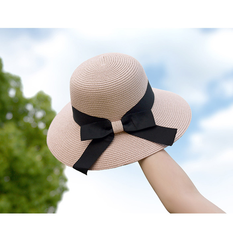 New Summer Foldable Big Brim Sun Hat Fisherman Hat Outdoor Sun Protection plus Size Bow Beach Straw Hat Sun Protection