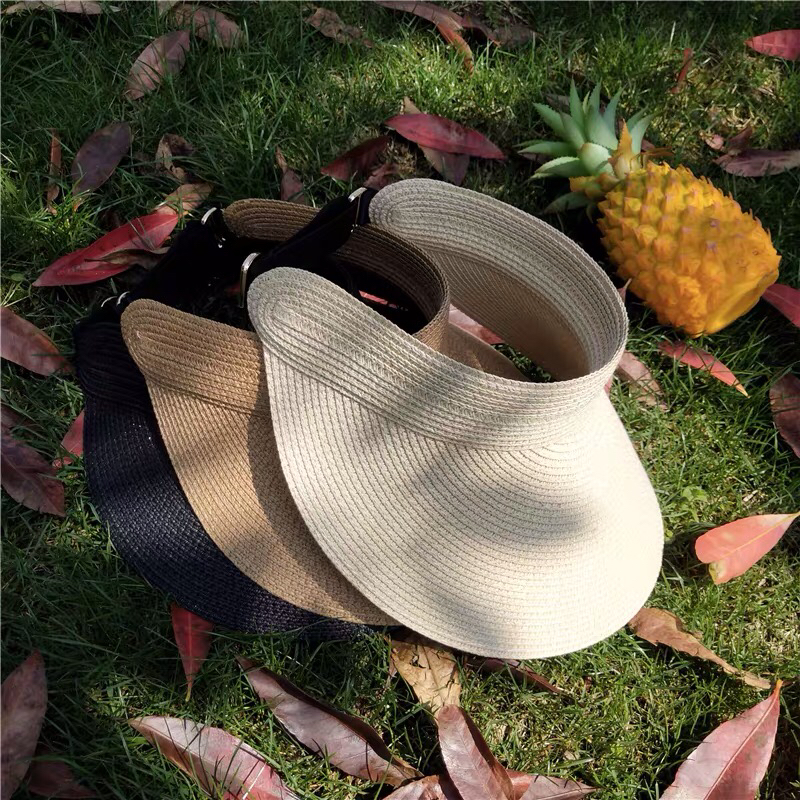 Summer Sun-Poof Peaked Cap Big Brim Visor Straw Hat Women&#039;s Beach Seaside Simple Exposed Top Hat without Top Sun Protection Hat