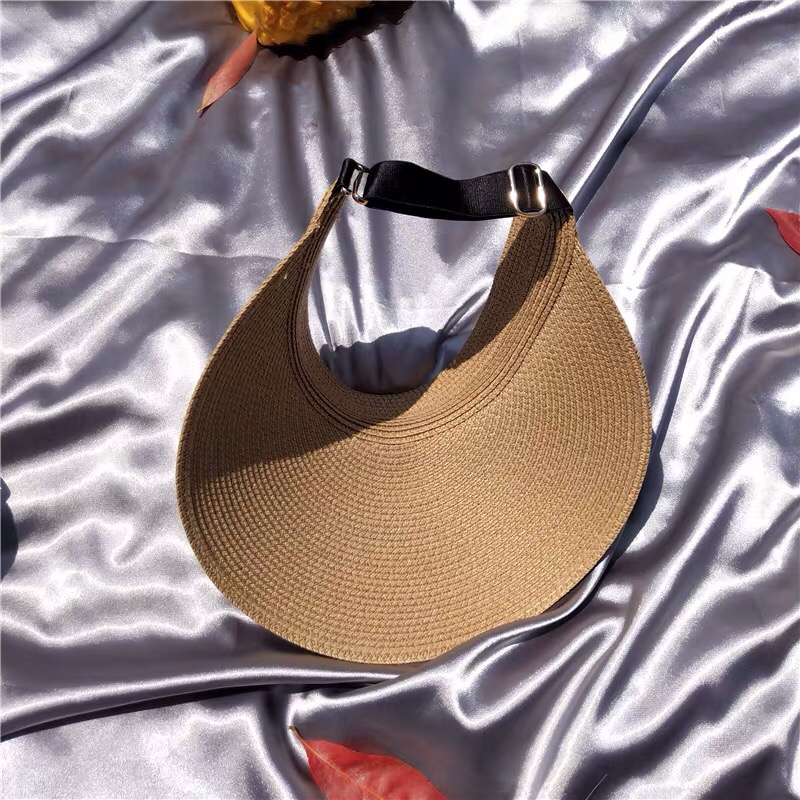 Summer Sun-Poof Peaked Cap Big Brim Visor Straw Hat Women&#039;s Beach Seaside Simple Exposed Top Hat without Top Sun Protection Hat
