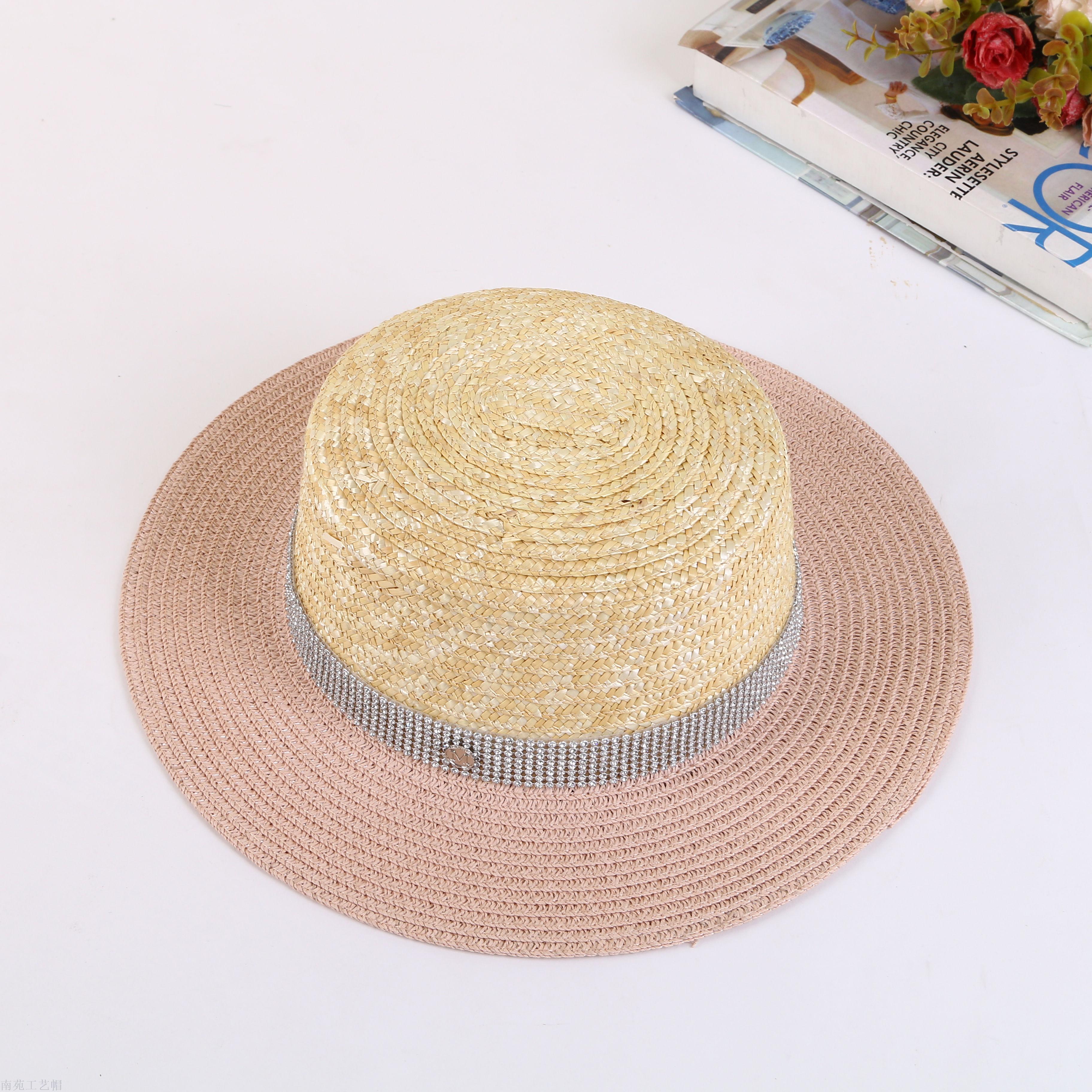 Spring/summer 2018 new straw hat navy sunblock with double color splicing width along flat hat.