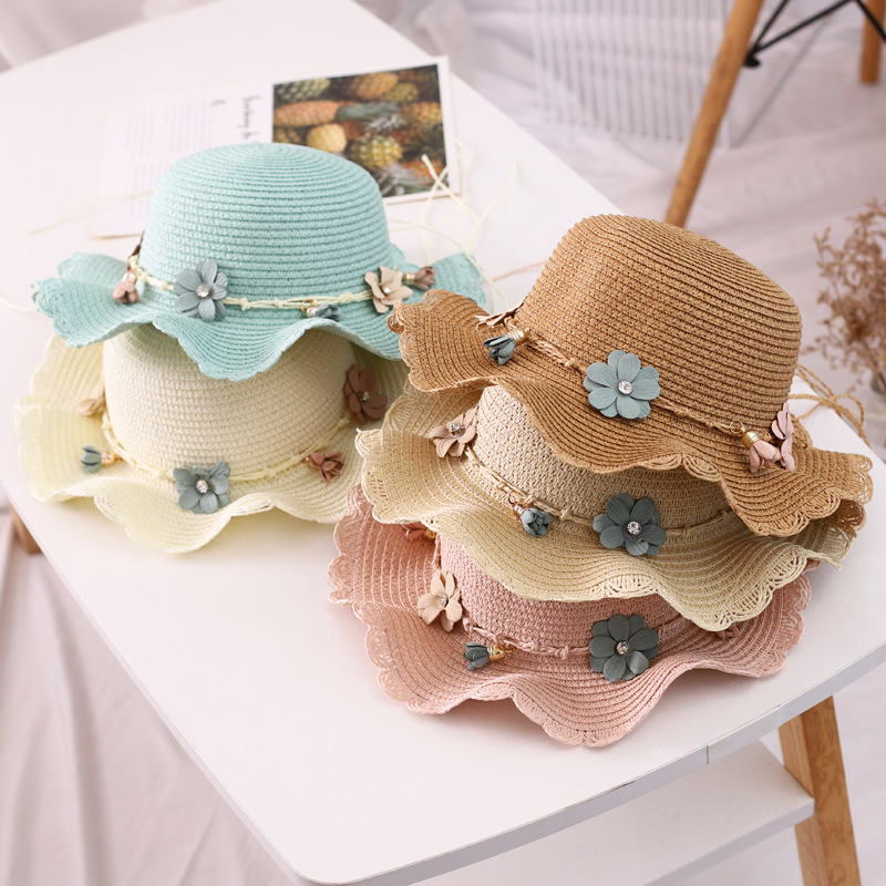 2020 New Flower Straw Hat Children&#039;s Summer Sun-Proof Baby Beach Hat Breathable All-Matching Children&#039;s Hat Bag