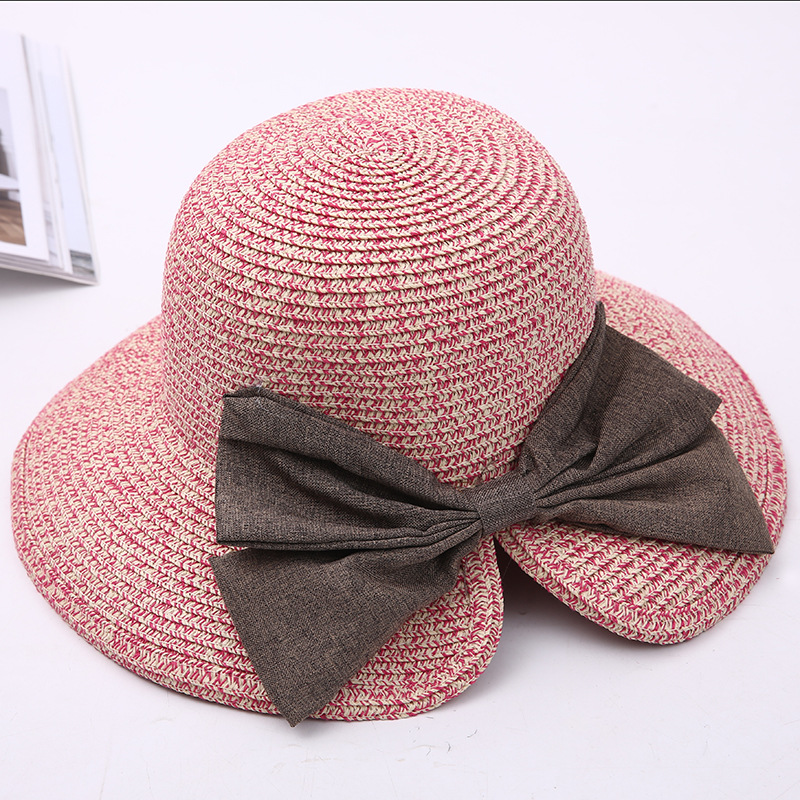 Korean Style Fashion Bowknot Beach Sun Hat Foldable Fisherman Basin Hat Summer Sun Protection Sun Shade Women&#039;s Straw Hat