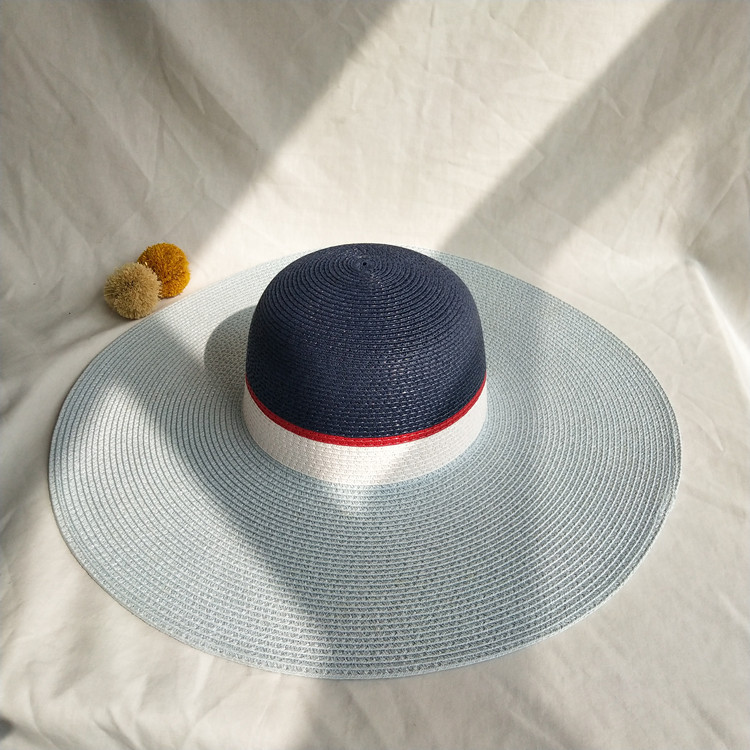 Contrast Color Seaside Wide Brim Hat Sun-Proof Straw Hat Fashion Trendy Net Red Brim Straw Hat Factory Custom