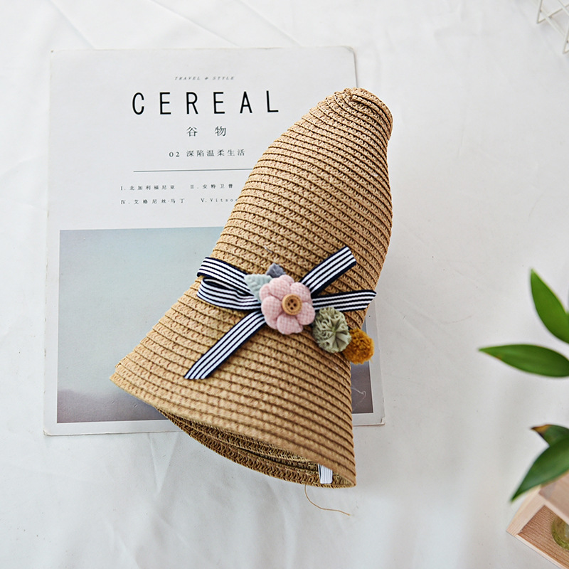 Summer Parent-Child Fisherman Hat Korean Sun Protection Sun Hat Foldable Sun Hat Flower Girl&#039;s Straw Hat
