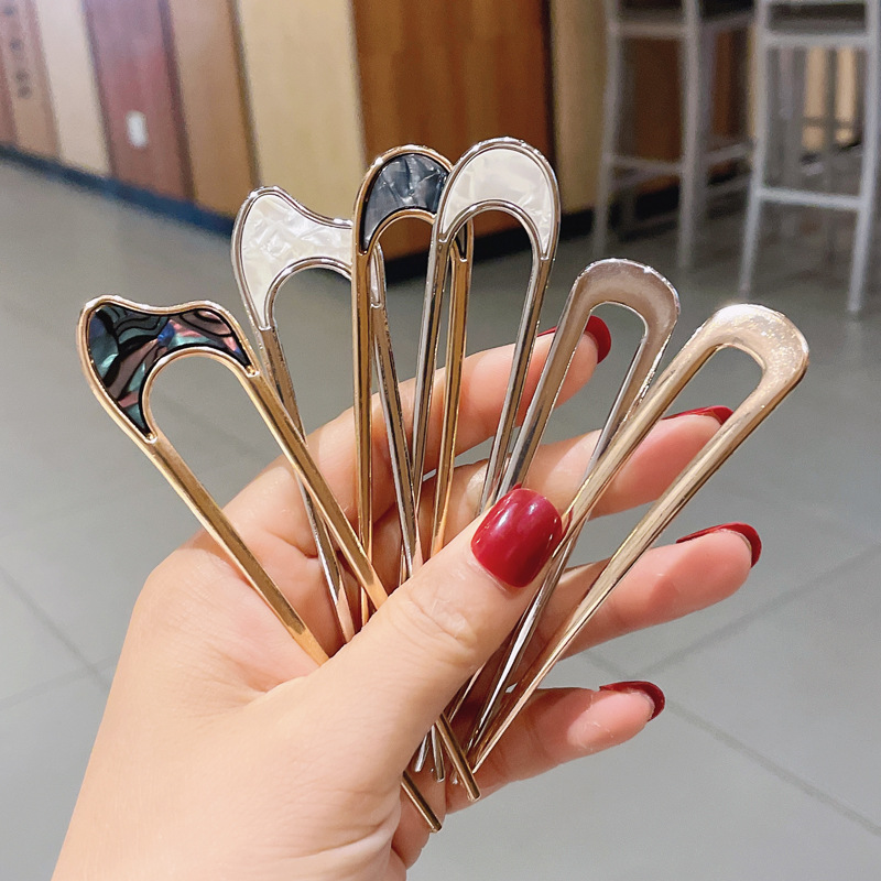European, American and Japanese Style Vintage Metal Mother Shell Plate Hairpin Temperament Bun Hair Plug U-Shaped Hair Clasp Hairpin Hair Accessories for Women