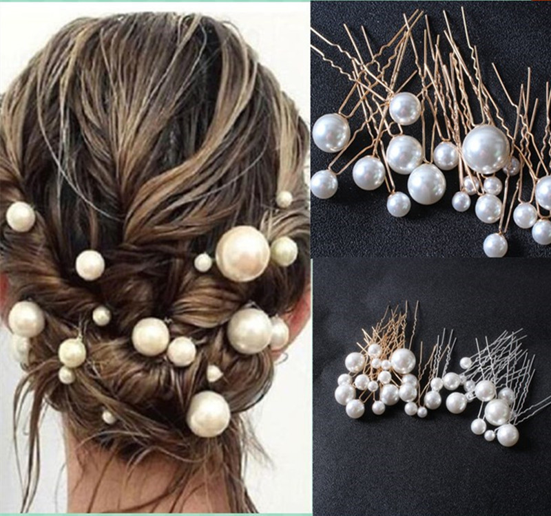 Hot Sale Hair Accessories Pearl U-Shaped Barrettes Updo Hairpin Large and Small Pearls Bridal Headdress