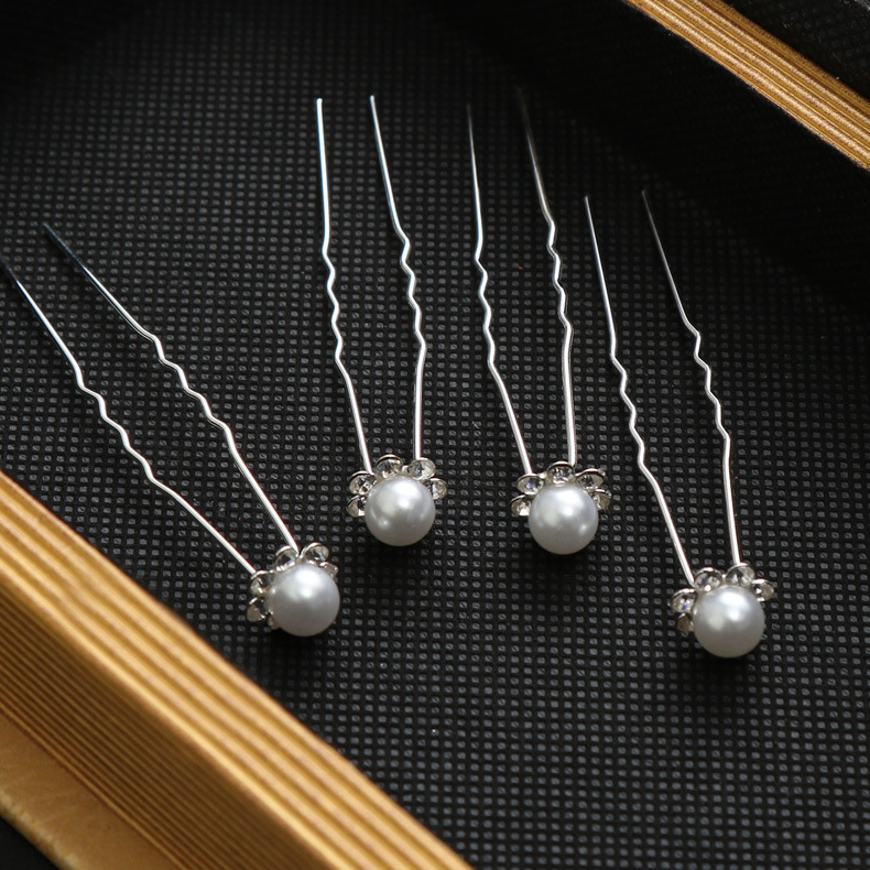 European and American Bride Headdress U-Shaped Pin Pearl Rhinestone Zircon Flower Women&#039;s Hairpin Updo Hair Accessories Hairpin