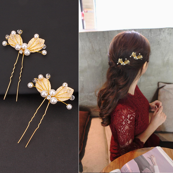  Plug Simple Fashionable Golden Leaves Hair Clasp Bride Hairpin Hair Clip Hairpin U hairpin