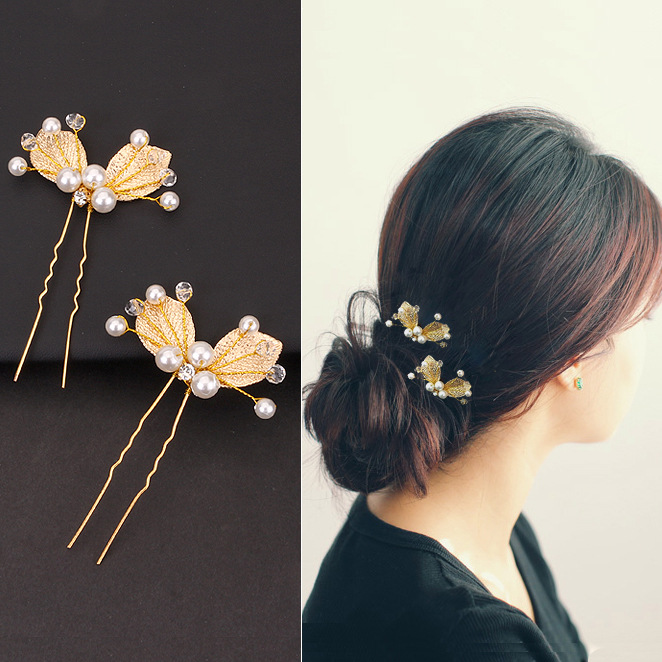  Plug Simple Fashionable Golden Leaves Hair Clasp Bride Hairpin Hair Clip Hairpin U hairpin