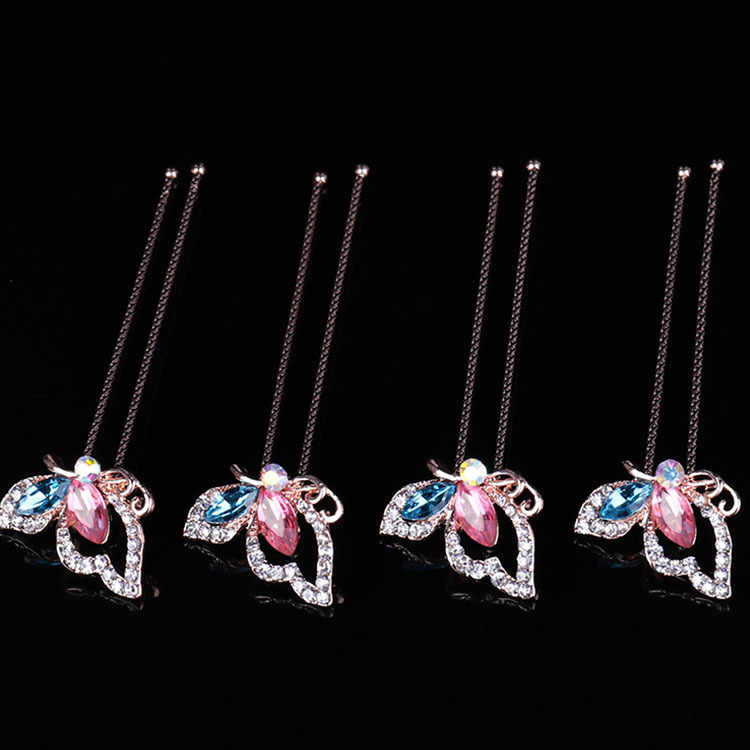 -Plated Inlaid Rhinestone Updo Pin Hairpin Hair Pin U Barrettes Adult Cheongsam Performance Head Accessories U hairpin