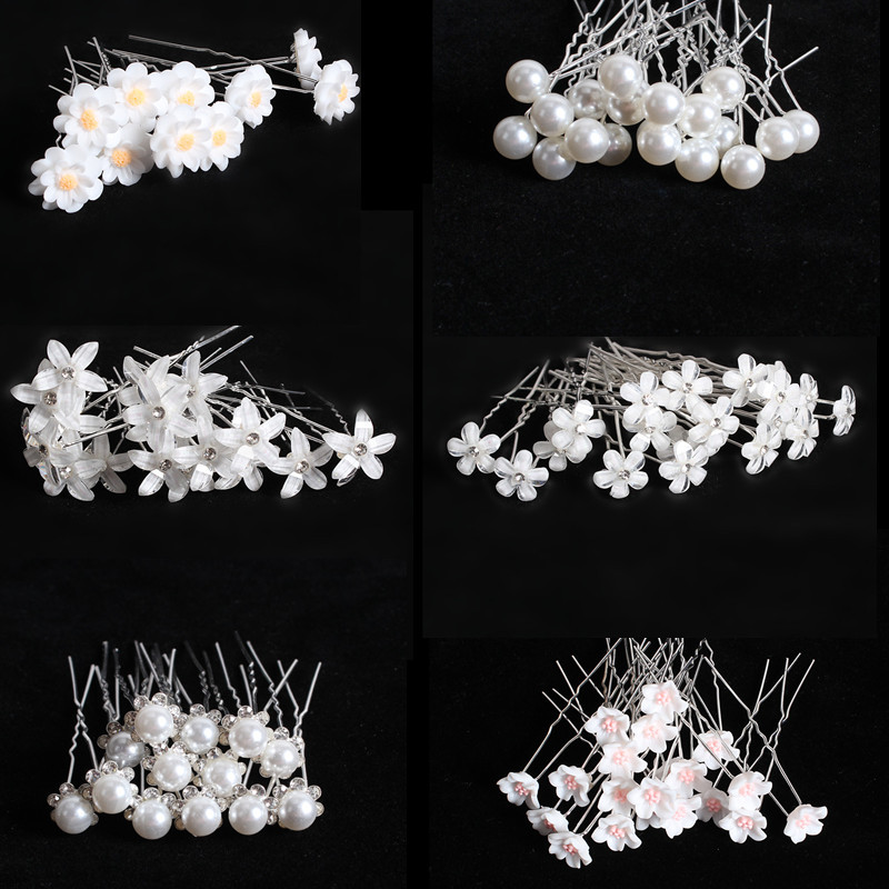 Hot Sale U-Shaped Barrettes Updo Pearl Hairpin Flower Rhinestone-Embedded Hair Clasp Headdress Pin Updo