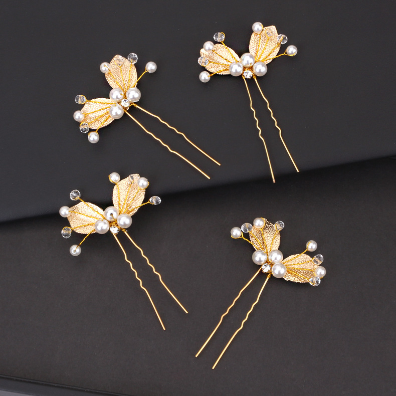 Hair Plug Updo U-Shaped Plug Simple Fashionable Golden Leaves Hair Clasp Bride Hairpin Hair Clip Hairpin U hairpin