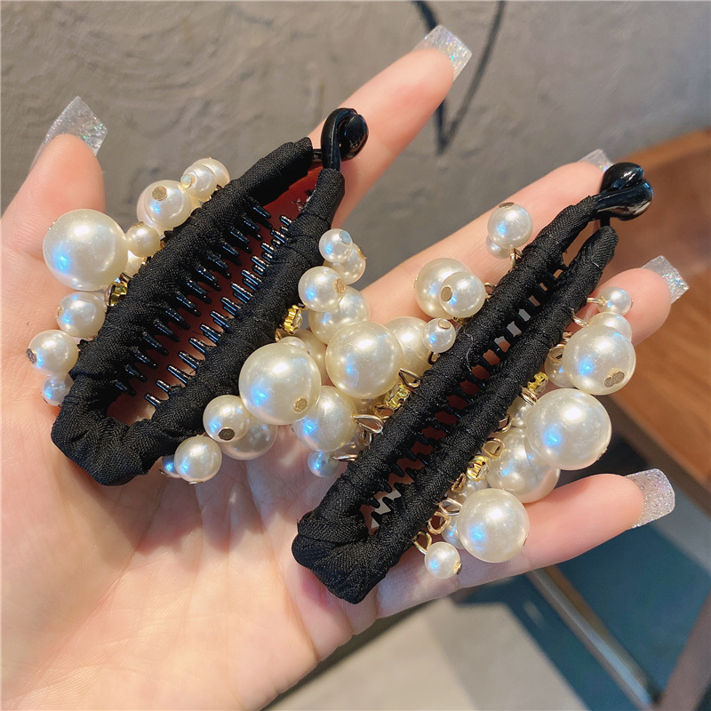 Korean-Style Elegant Pearl Banana Clip Vertical Clip Ponytail Hairpin Banana Clip Small Size Hair Volume Less Large Size Hair Volume More Optional