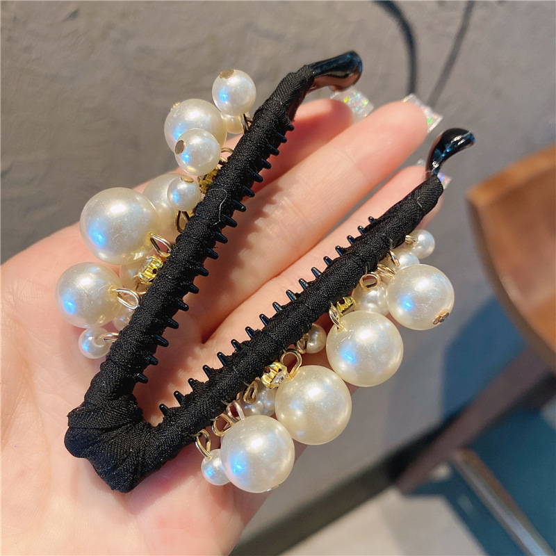 Korean-Style Elegant Pearl Banana Clip Vertical Clip Ponytail Hairpin Banana Clip Small Size Hair Volume Less Large Size Hair Volume More Optional