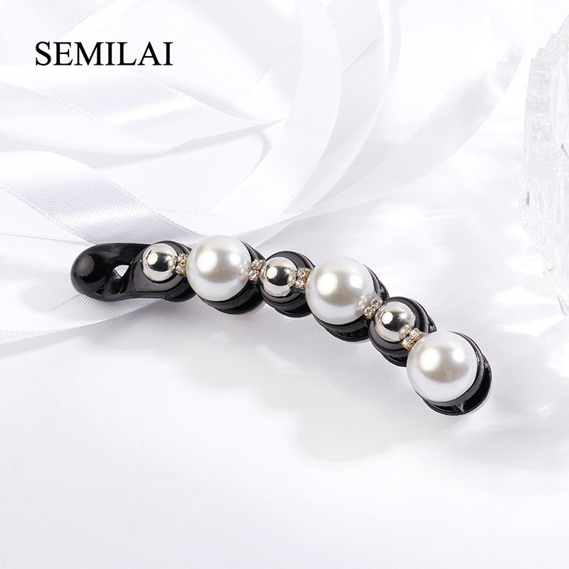  Clip Ponytail Hairpin Korean Pearl Rhinestone Temperament Vertical Clip Hair Accessories Headwear Banana Hairpin
