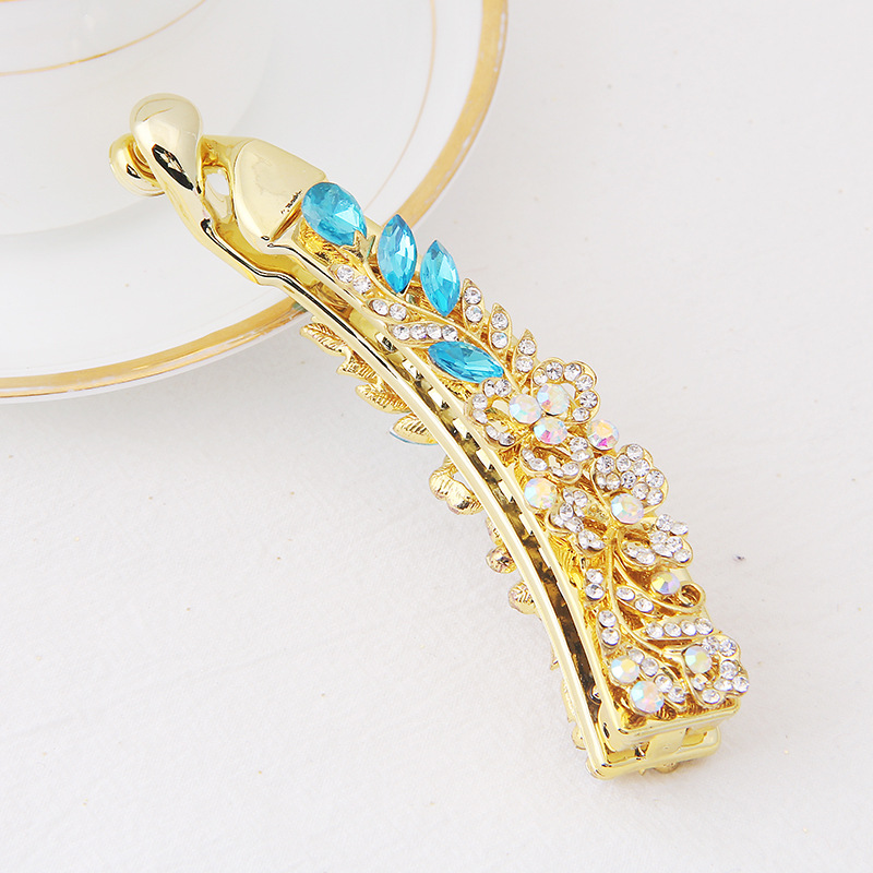 Yiwu manufacturers new Korean version of simple crystal hairpin original 10 cm lady water diamond ponytail banana clip vertical clip