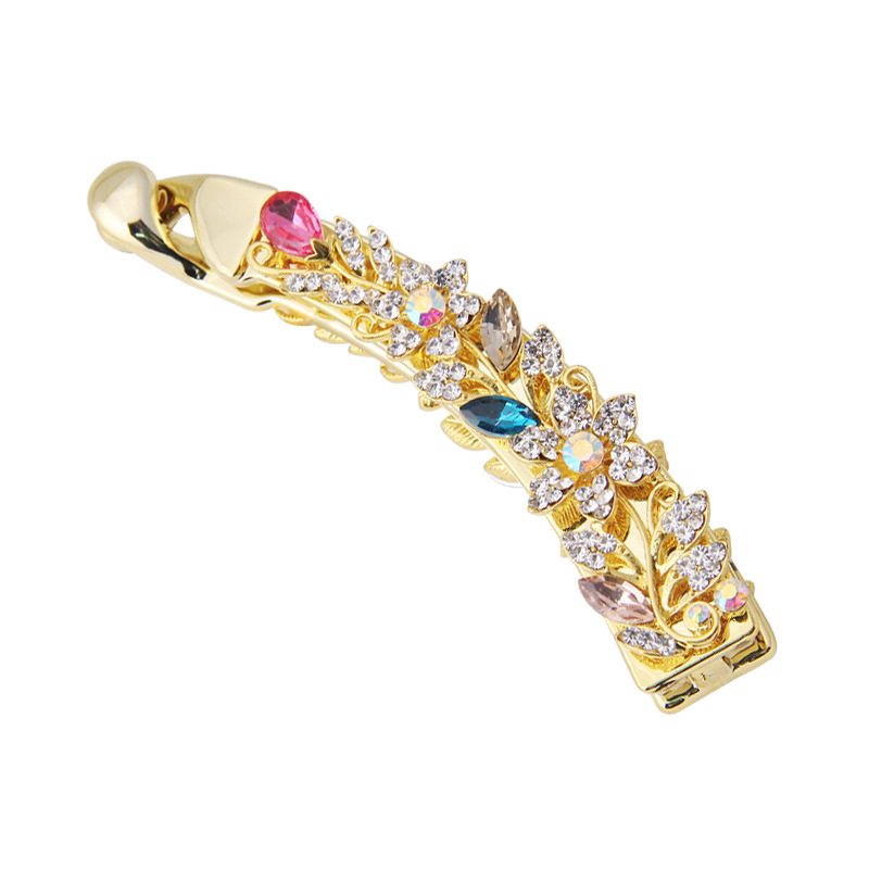 Yiwu manufacturers new Korean version of simple crystal hairpin original 10 cm lady water diamond ponytail banana clip vertical clip