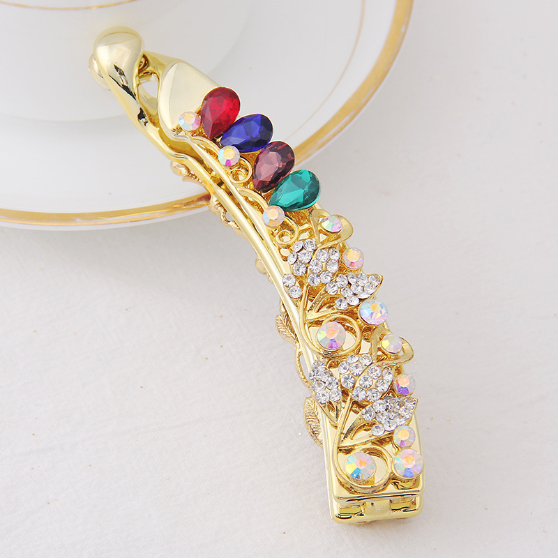 Yiwu manufacturers new Korean version of simple crystal hairpin original 10 cm lady water diamond ponytail banana clip vertical clip
