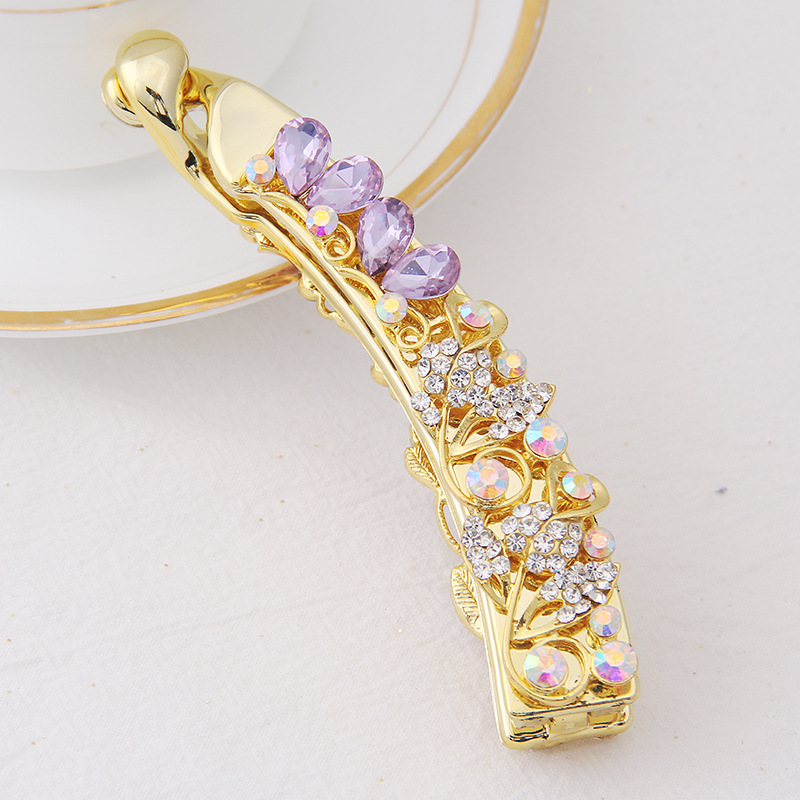 Yiwu manufacturers new Korean version of simple crystal hairpin original 10 cm lady water diamond ponytail banana clip vertical clip
