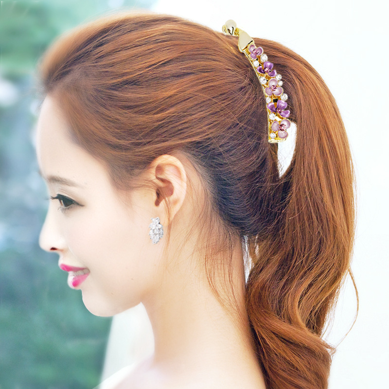Yiwu manufacturers wholesale Korean original spot flower painting paint hairpin set diamond hairpin 10 cm color banana clip