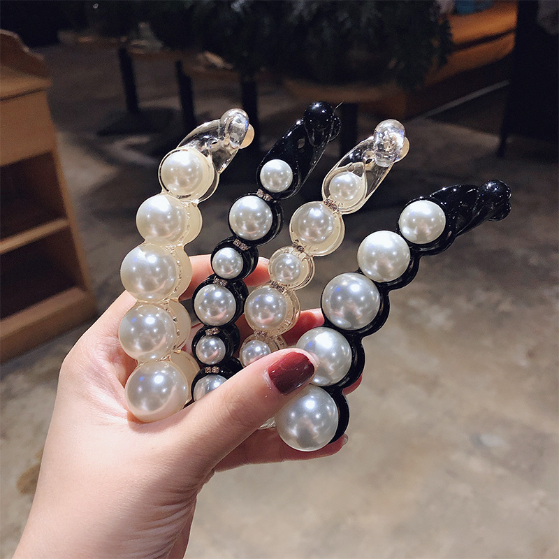 Celebrity Ins Pearl Banana Clip Vertical Clip Ponytail Hairpin Simple Style Hair Accessories Hairpin Banana Hairpin