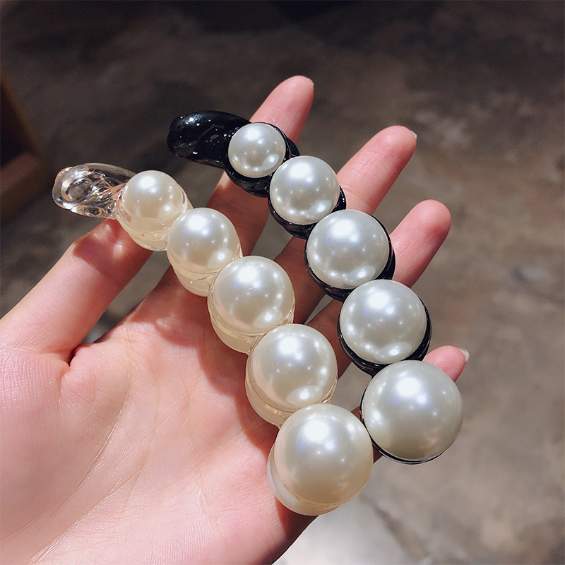 Celebrity Ins Pearl Banana Clip Vertical Clip Ponytail Hairpin Simple Style Hair Accessories Hairpin Banana Hairpin