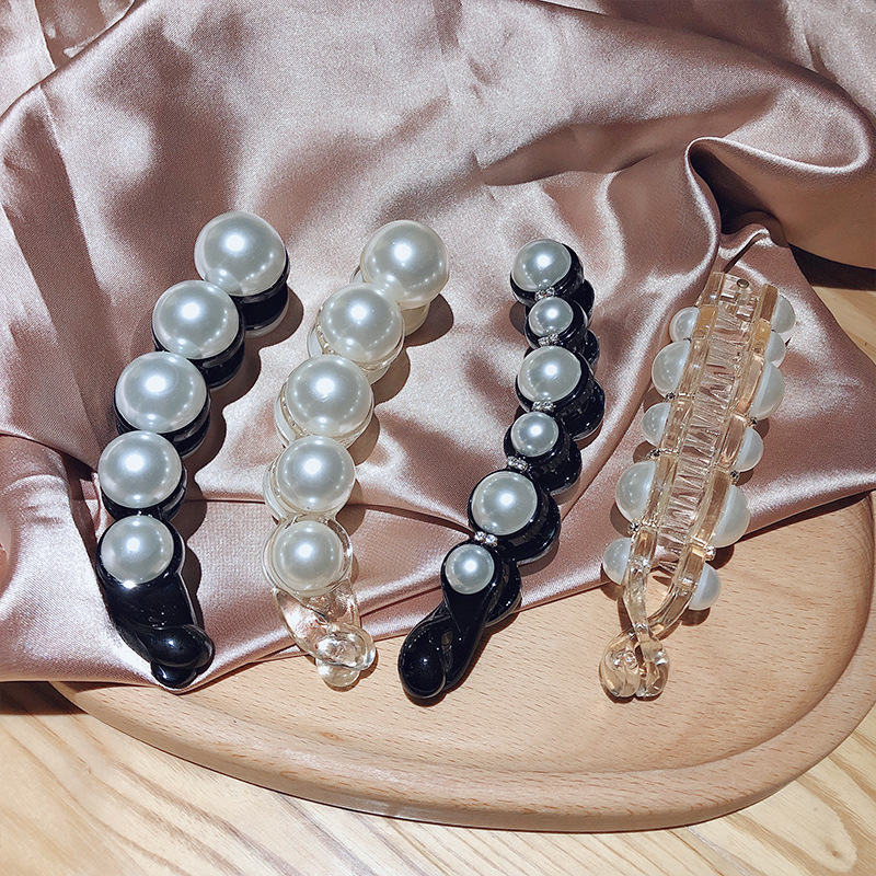 Celebrity Ins Pearl Banana Clip Vertical Clip Ponytail Hairpin Simple Style Hair Accessories Hairpin Banana Hairpin