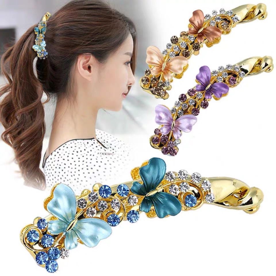 Half Tie Ponytail Clip Women&#039;s More than Hair Clip Rhinestone Vertical Clip Headdress Twist Clip Hairpin Banana Hairpin
