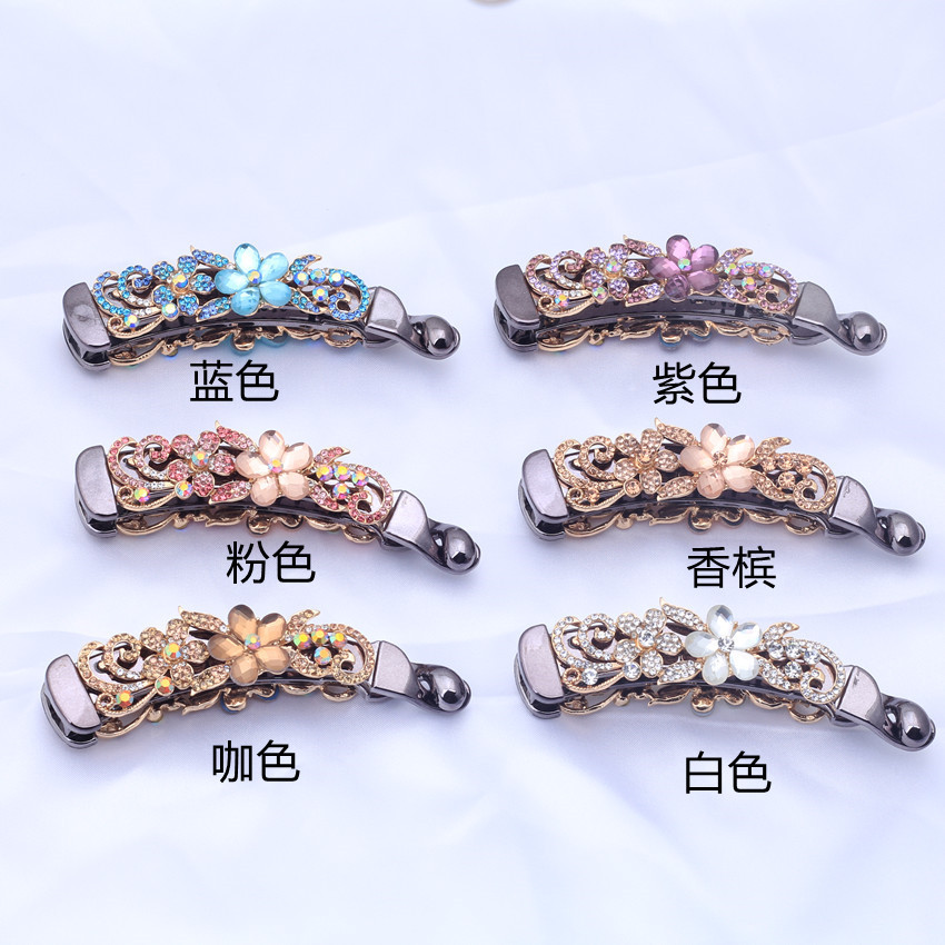 Rhinestone Barrettes Women&#039;s Crystal Ponytail Vertical Clip Korean Style Butterfly Barrettes Banana Clip Banana Hairpin