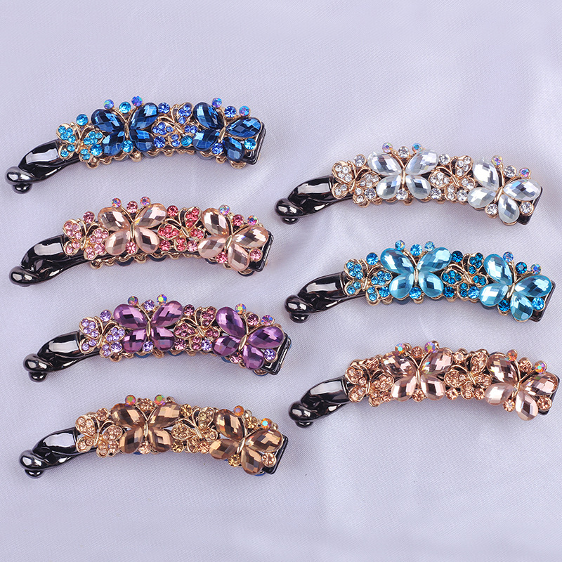  Rhinestone Barrettes Women&#039;s Crystal Ponytail Vertical Clip Korean Style Butterfly Barrettes Banana Clip Banana Hairpin